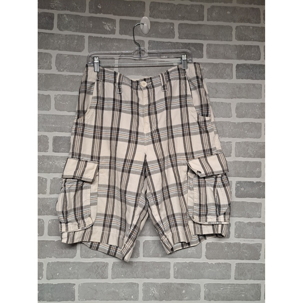Urban Pipeline Shorts Mens Gray Blue Plaid Cargo Pockets Casual Lightweight 32